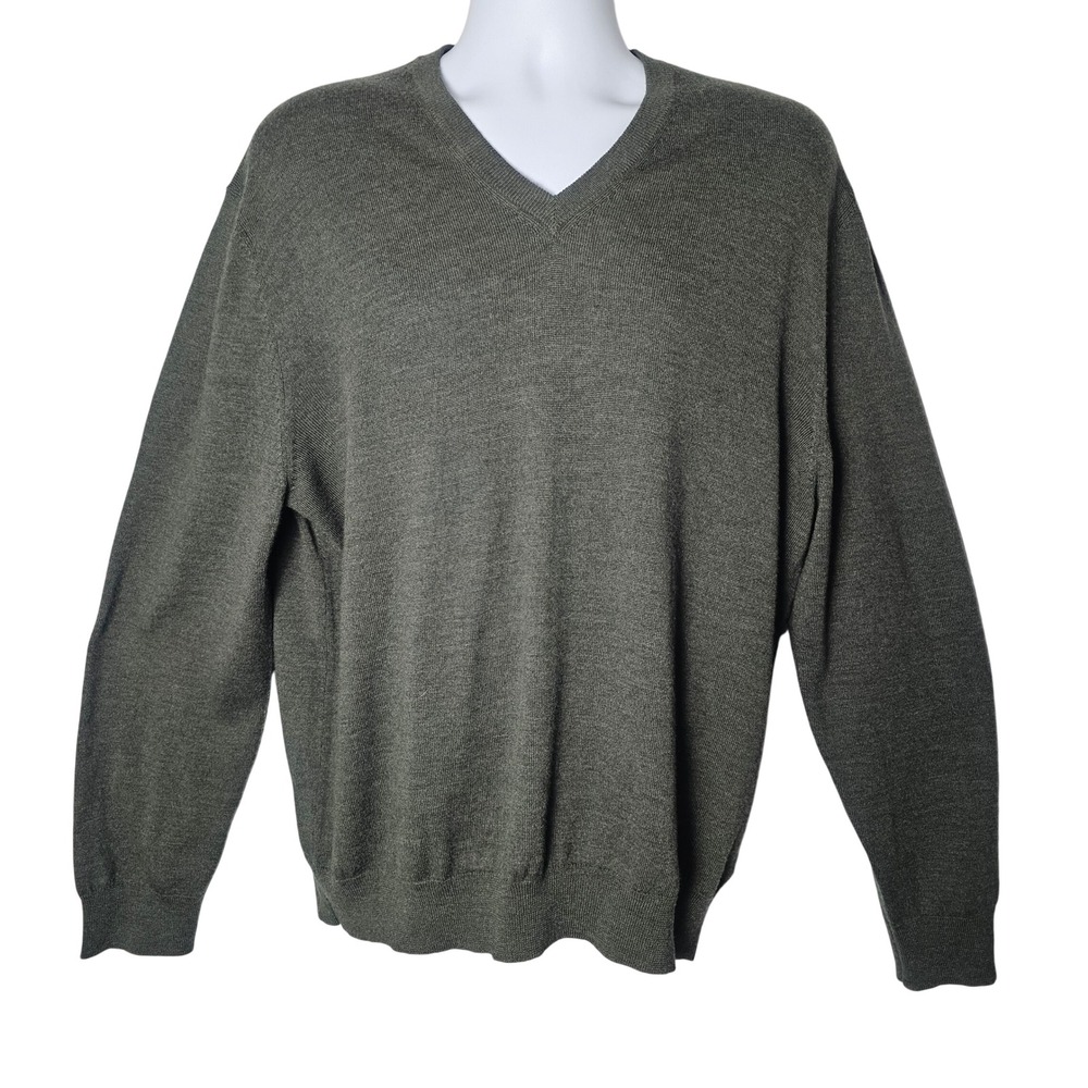 Jos. A. Bank Traveler 100% Merino Wool V-Neck Sweater XXL Olive Green Preppy